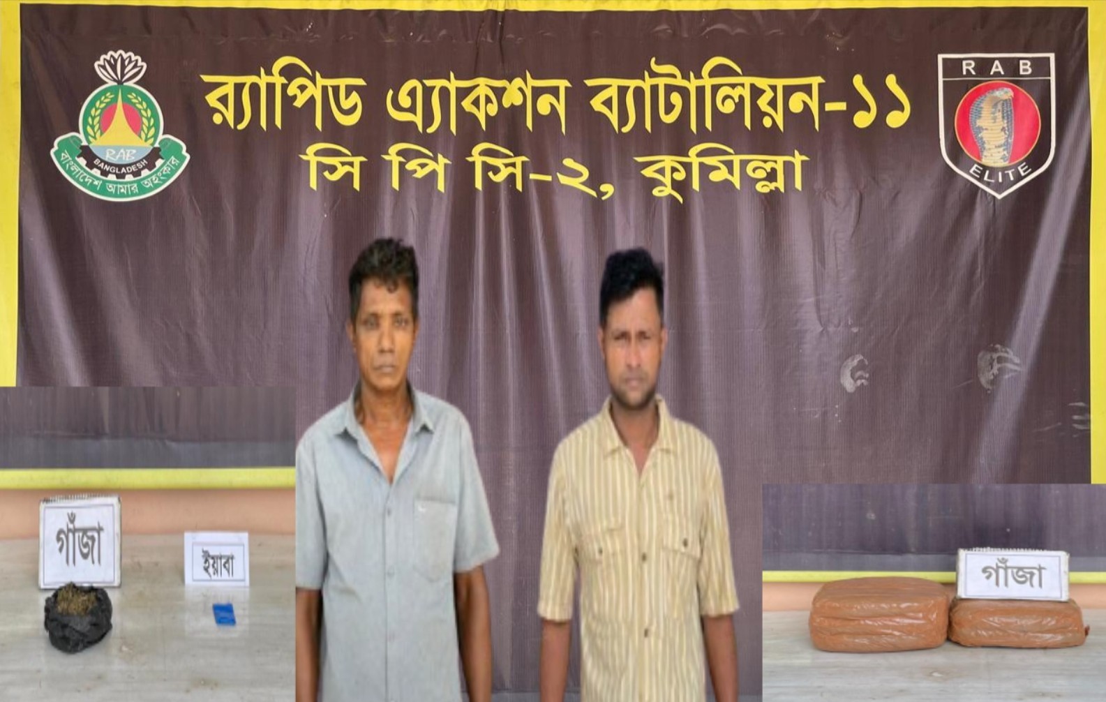 কুমিল্লায় র‌্যাব-১১, সিপিসি-২ এর পৃথক অভিযানে ইয়াবা ও গাঁজাসহ গ্রেফতার ২